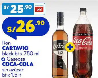 Plaza Vea Ron Cartavio Black 750ml + Coca-Cola Gaseosa 1,5L oferta