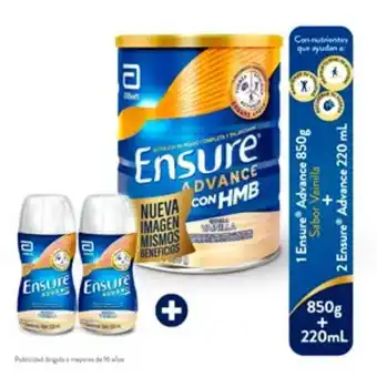InkaFarma Pack ensure advance vainilla lata 850 gr + 02 ensure advance vainilla frasco 220 ml oferta