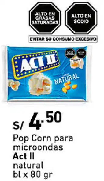 Plaza Vea Act II Pop Corn para Microondas Natural 80g oferta