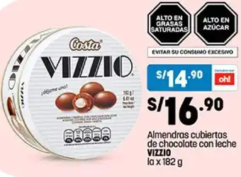 Plaza Vea Vizzio Almendras Cubiertas de Chocolate con Leche 182g oferta