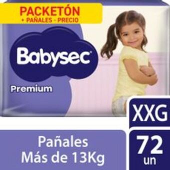 Pañales para bebé babysec premium talla xxg 72un