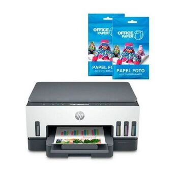 Hiraoka Impresora multifuncional hp smart tank 720 dúplex automático + 2 x papel foto adhesivo brillante 120g x 25 hojas jumbo oferta
