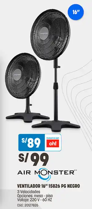 Plaza Vea Air Monster Ventilador 16" oferta