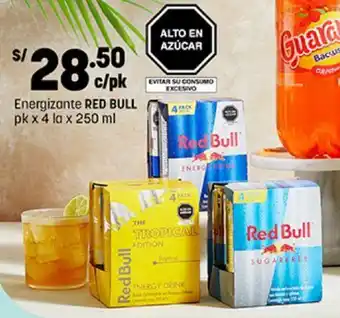 Plaza Vea Energizante RED BULL pk x 4 la x 250ml oferta