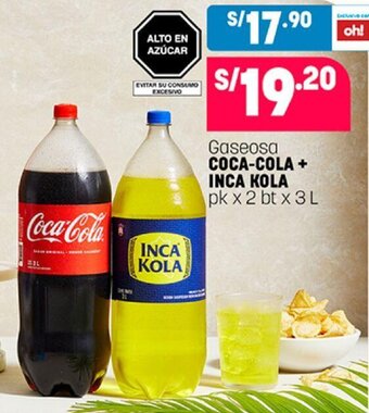 Plaza Vea Gaseosa Coca-Cola + Inca Kola pk x 2 bt x 3L oferta