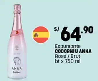 Plaza Vea Espumante Codornu Anna Rosé / Brut bt x 750ml oferta