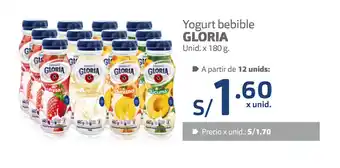 Plaza Vea Yogurt Bebible Gloria unid x 180g oferta