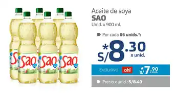 Plaza Vea Aceite de Soya Sao unid x 900ml oferta