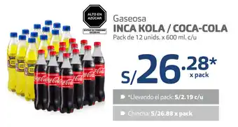 Plaza Vea Gaseosa Inca Kola / Coca-Cola pack de 12 unids x 600ml oferta