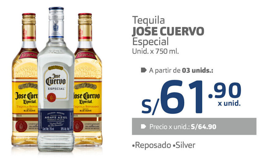 Tequila Jose Cuervo Especial unid x 750ml oferta en Plaza Vea
