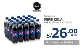 Plaza Vea Gaseosa Pepsi Cola pack de 20 unids x 500ml oferta