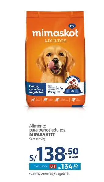Plaza Vea Alimento para Perros Adultos Mimaskot saco x 25kg oferta