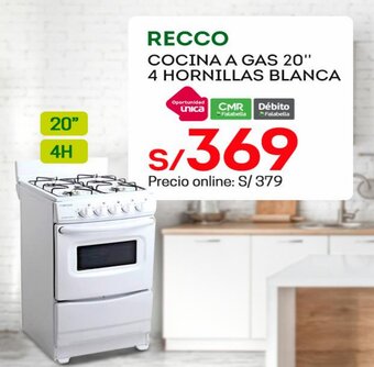 Tottus Recco Cocina a Gas 20" 4 Hornillas Blanca oferta