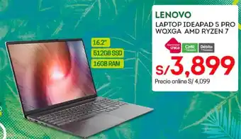 Tottus Lenovo Laptop Ideapad 5 Pro Woxga AMD Ryzen 7 oferta