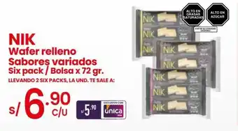 Vega Nik Wafer Relleno sabores variados six pack / bolsa x 72g oferta