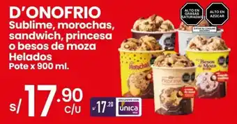 Vega D' Onofrio Sublime, Morochas, Sandwich, Princesa o Besos de Moza Helados pote x 900ml oferta