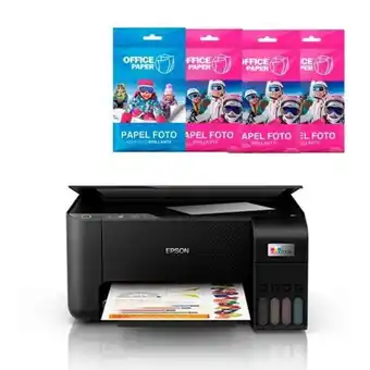 Hiraoka Impresora multifuncional epson ecotank l3210 + papel foto adhesivo brillante 120g x 25 hojas jumbo + papel foto brillante 180 oferta