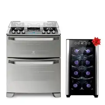 Hiraoka Cocina a gas electrolux 76xgd 5 hornillas + vinera electrolux erw082xamb 8 botellas oferta