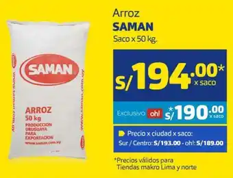 Makro Arroz Saman Saco 50kg oferta