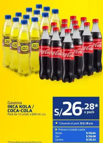 Makro Gaseosa Inca Kola/ Coca-Cola 12 Unids x 600ml c/u oferta