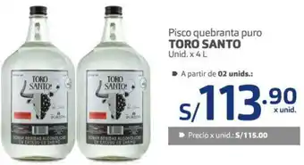 Makro Pisco Quebranta Puro Toro Santo 4L oferta