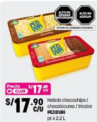 Plaza Vea Helado Chocochips/ Chocolúcuma/Tricolor Peziduri 22L oferta