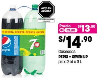 Plaza Vea Gaseosas Pepsi + Seven Up 2bt x 3L oferta