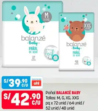 Plaza Vea Pañal Balanzé Baby M, G, XG, XXG pq x 72 unid/ 64 unid/52 unid/ 48 unid oferta
