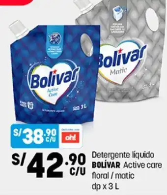 Plaza Vea Detergente Líquido Bolívar Active Care Floral/Matic 3L oferta