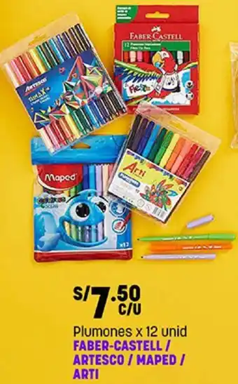 Plaza Vea Plumones 12 unid Faber-Castell/ Artesco/Maped/Arti oferta