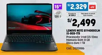 Plaza Vea Lenovo Note 81Y40000LM 15-8GB 1TB oferta