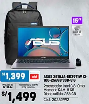 Plaza Vea Asus X515JA-BR3971W I3-10U-256GB SSD - 8 G oferta