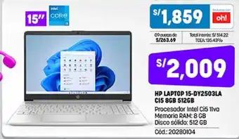 Plaza Vea HP Laptop 15-DY2503LA CI5 8GB 512GB oferta