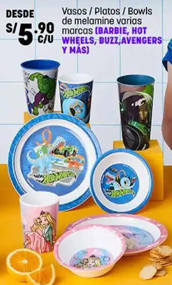 Plaza Vea Vasos/ Platos/Bowls de Melamine Varias Marcas oferta