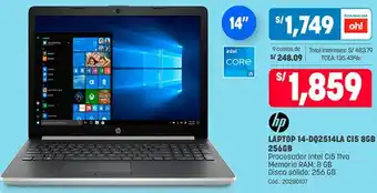 Plaza Vea HP Laptop 14-DQ2514LA CI5 8GB 14" oferta