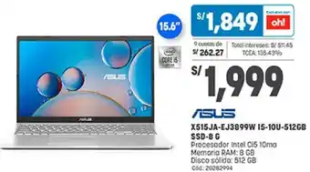 Plaza Vea Asus X515JA-EJ3899W I5- 10U- 512GB SSD 8G oferta