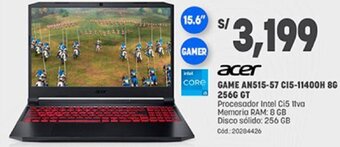 Plaza Vea Acer Game AN515-57 Ci5-11400H 8G 256G GT oferta