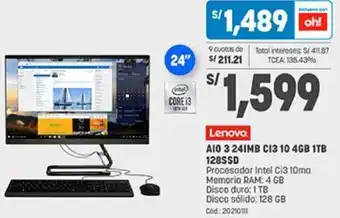 Plaza Vea Lenovo AI0 3 24IMB CI3 4GB 1TB 128SSD oferta