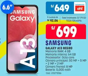 Plaza Vea Samsung Galaxy A13 Negro oferta