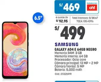 Plaza Vea Samsung Galaxy A04 E 64GB Negro oferta