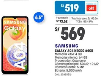 Plaza Vea Samsung Galaxy A04 Negro 64GB oferta