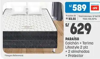 Plaza Vea Paraíso Colchón + Tarima Lifestyle 2plz + 2 Almohadas + Protector oferta