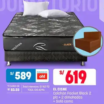 Plaza Vea El Cisne Colchón Pocket Black 2 plz + 2 Almohadas + Sofá Cama oferta