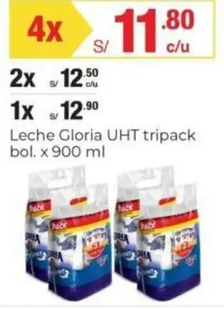 Metro Leche Gloria UHT Tripack 4 x 900ml oferta