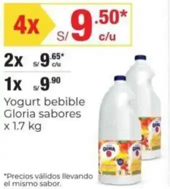 Metro Yogurt Bebible Gloria Sabores 4x1,7kg oferta