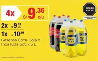 Metro Gaseosa Coca-Cola o Inca Kola 4 x 3L oferta