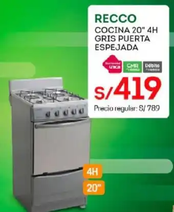 Tottus Recco Cocina 20" 4H Gris Puerta Espejada oferta
