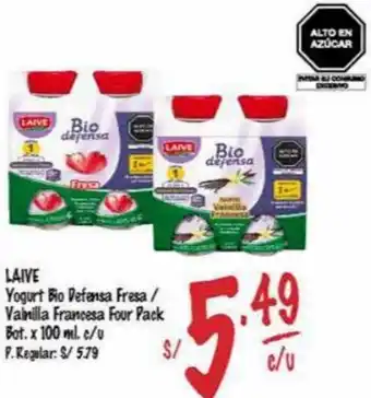 MaxiAhorro Laive Yogurt Bio Defensa Fresa/ Vainilla Francesa Four Pack 100ml oferta