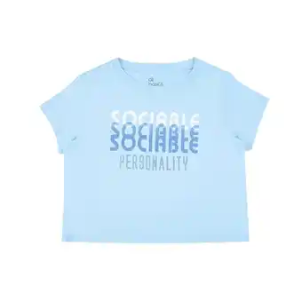 Tottus Polo estampado crop slim mujer s celeste oferta