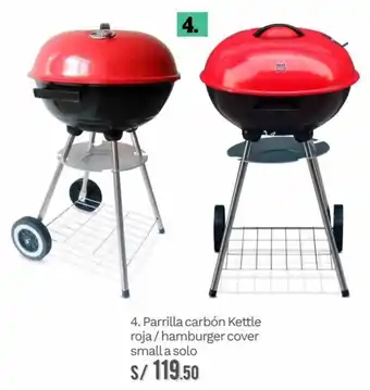 Wong Parrilla Carbón Kettle Roja/Hamburger Cover Small a Solo oferta